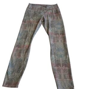 Guru Active Womens Large Geometric Square Print High Waist Leggings Multi-Color